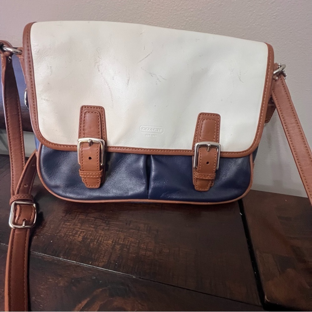 Coach Park Color-Block Leather Crossbody Purse Blue&White Multi No. B1373-F23383